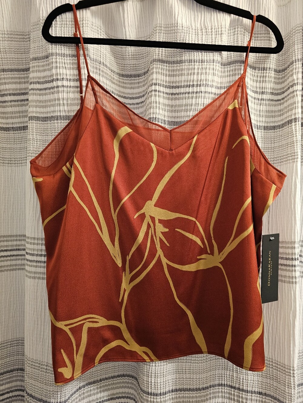 Donna Karan Rust-Brown Cami with Gold Botanical Print - Picture 4 of 5